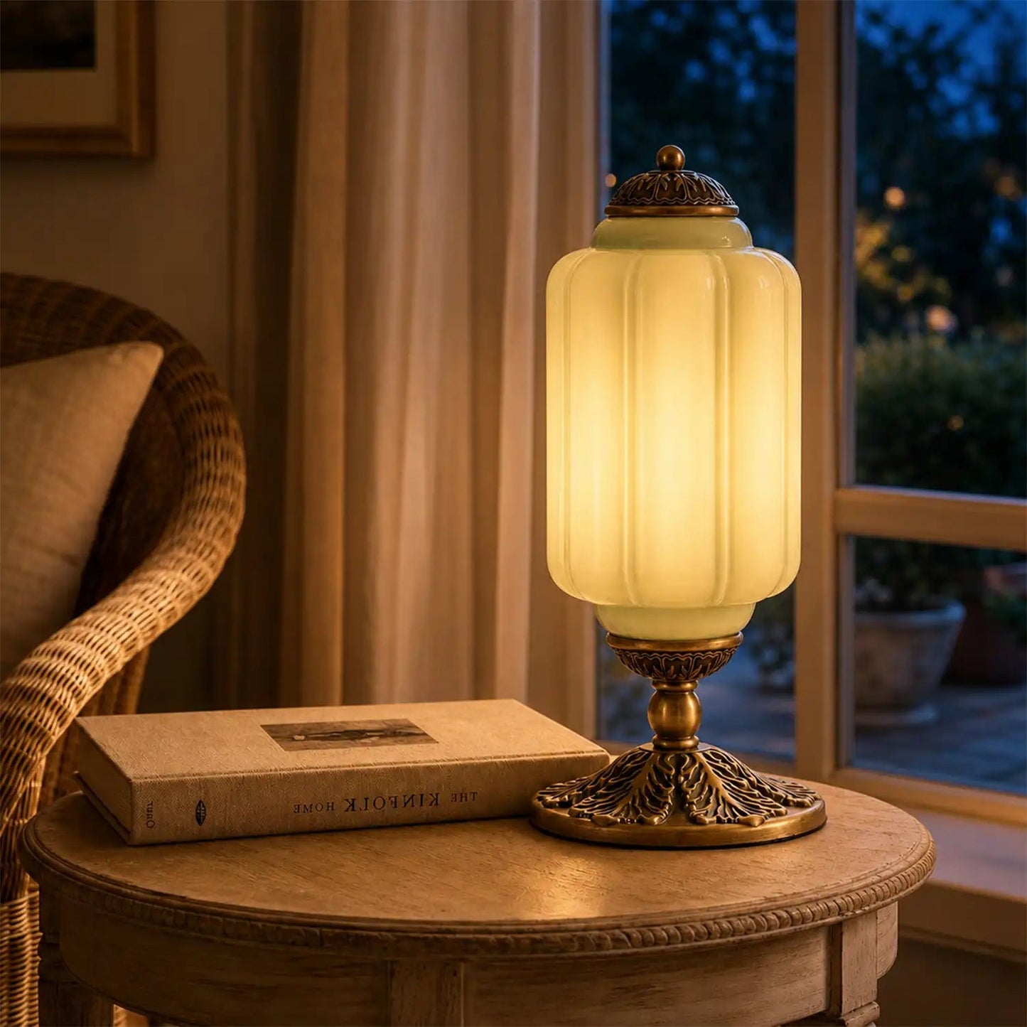 lumi eloise tafellamp in frans retro-stijl, crèmekleurig glas met structuur