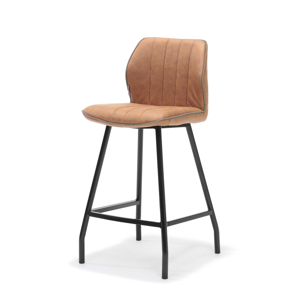 bar stool gino in black fabric with soft cognac-colored upholstery.