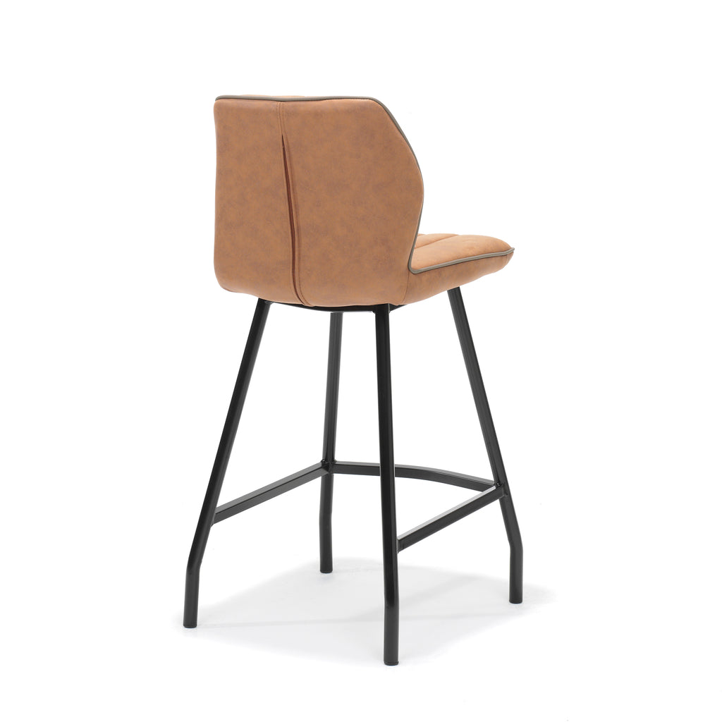 bar stool gino in black fabric with soft cognac-colored upholstery.