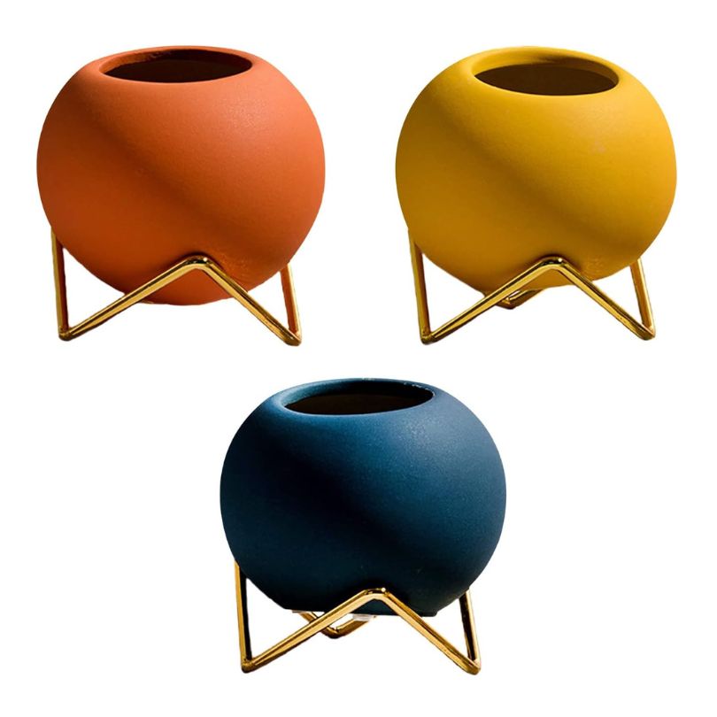Keramische plantenpot met metalen standaard Nordic stijl 10,5 cm