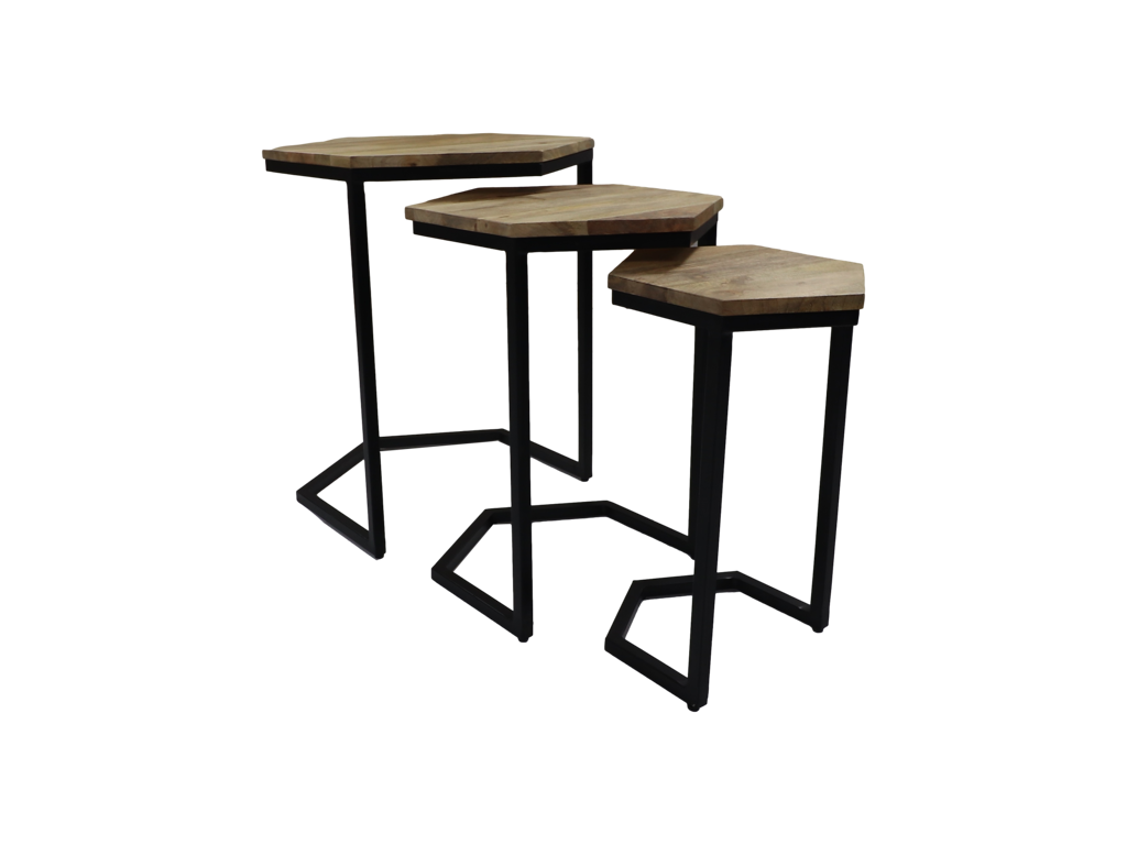 side table - set of 3 - 50x50x65 - natural/black - mango wood/iron