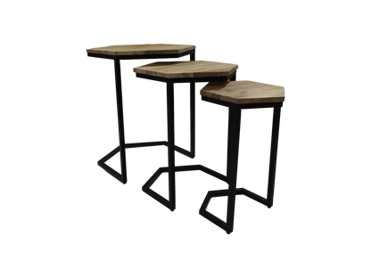 Side table - Set of 3 - 50x50x65 - Natural/black - Mango wood/iron