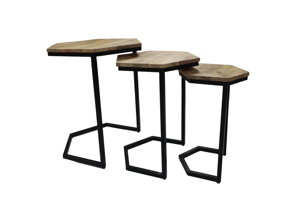 side table - set of 3 - 50x50x65 - natural/black - mango wood/iron