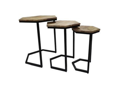 Side table - Set of 3 - 50x50x65 - Natural/black - Mango wood/iron