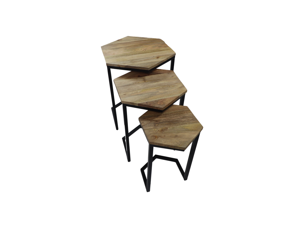 side table - set of 3 - 50x50x65 - natural/black - mango wood/iron