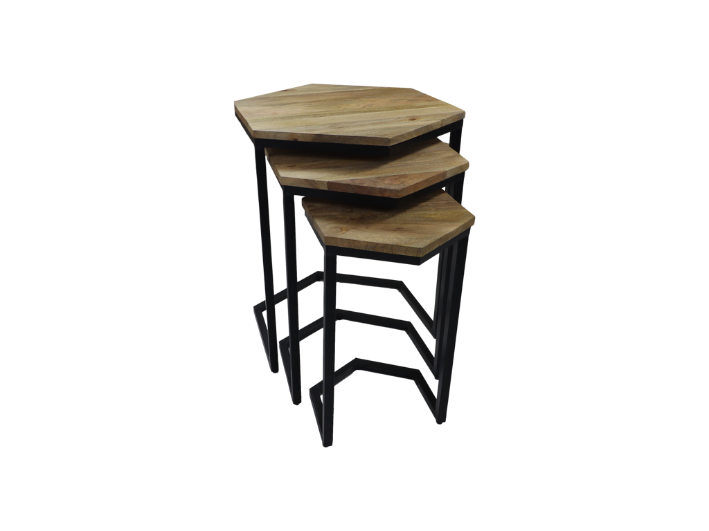 side table - set of 3 - 50x50x65 - natural/black - mango wood/iron