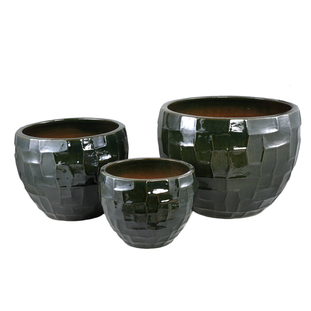 bobi green ceramic pot with round square pattern sv3