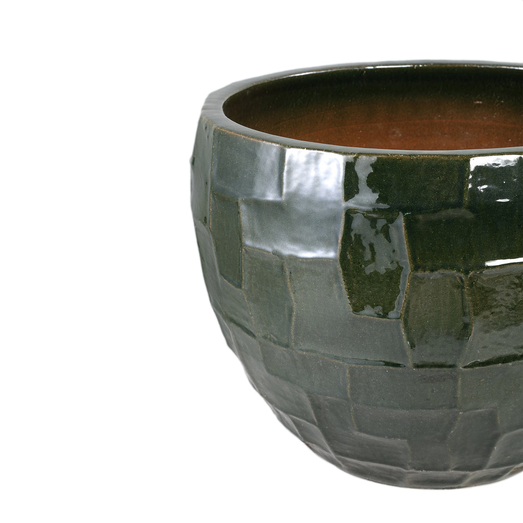 bobi green ceramic pot with round square pattern sv3