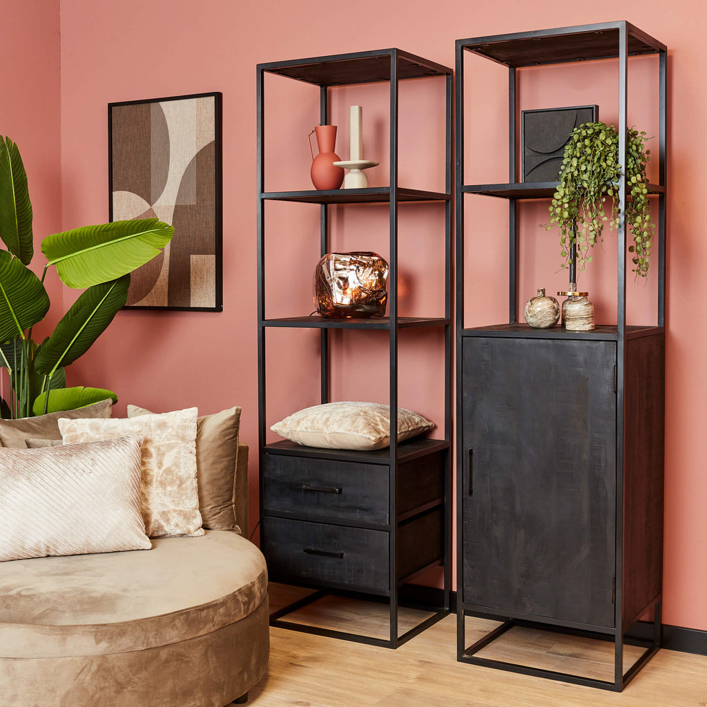 denver black bookcase | mango wood and steel | 1 door