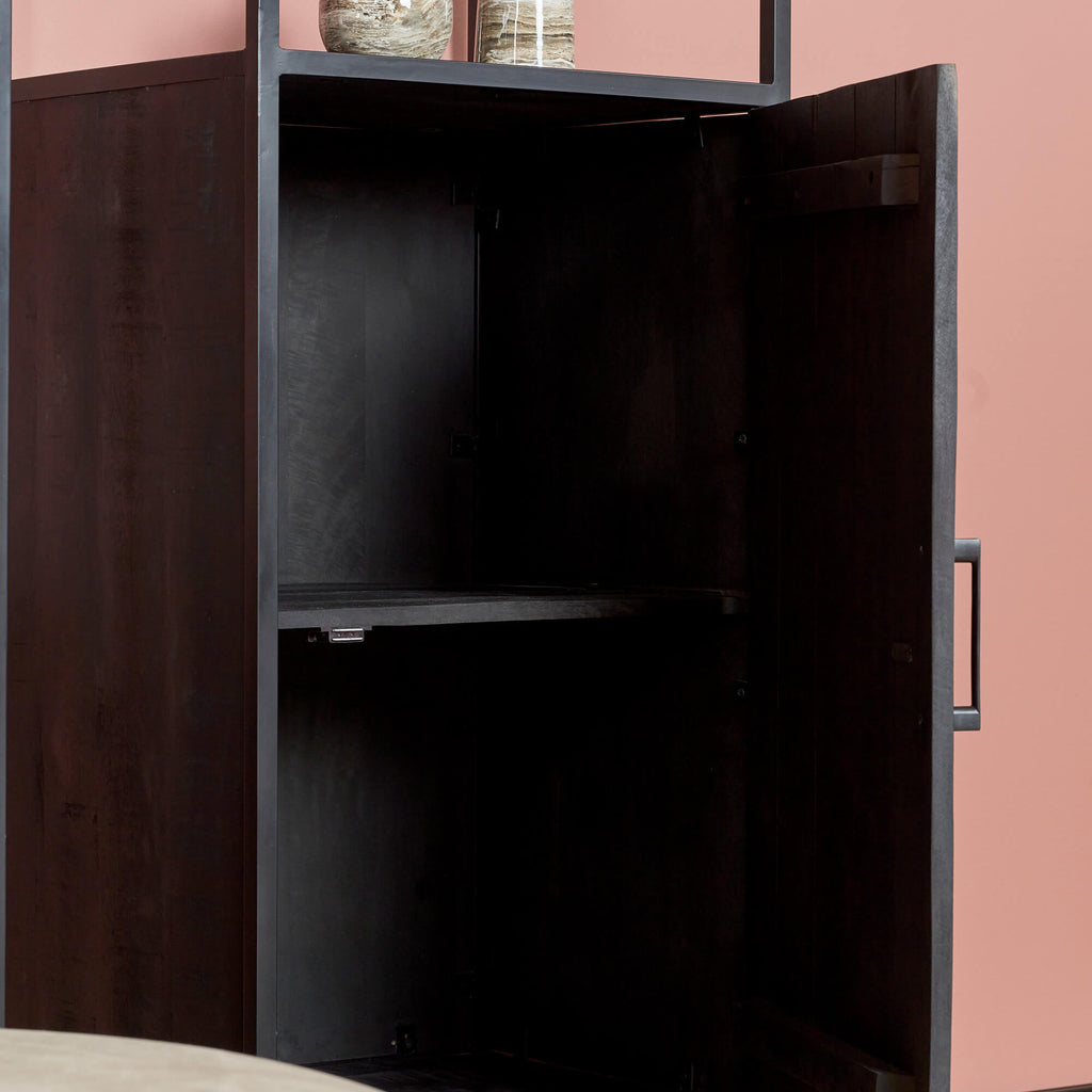 denver black bookcase | mango wood and steel | 1 door