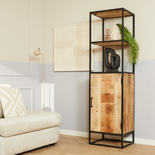 Bookcase Denver | Mango wood and steel | 1 door