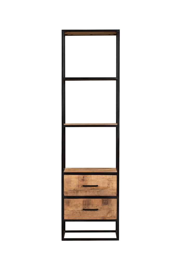 bookcase denver | mango wood and steel | 2 drawers