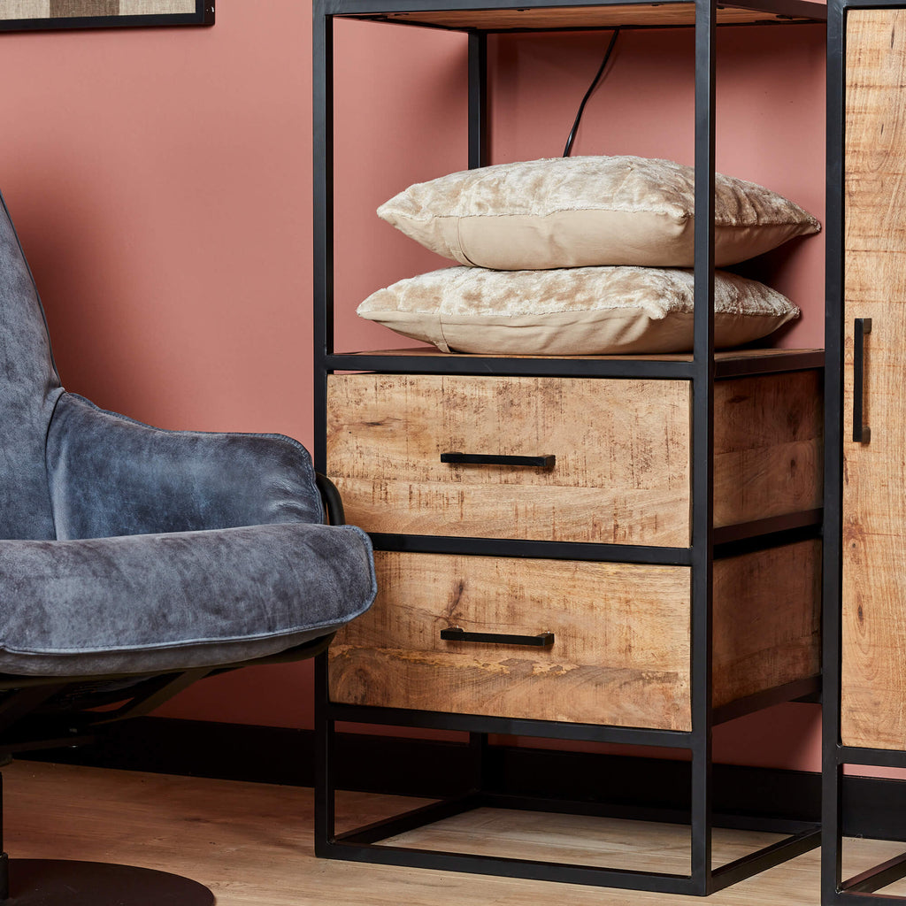 bookcase denver | mango wood and steel | 2 drawers