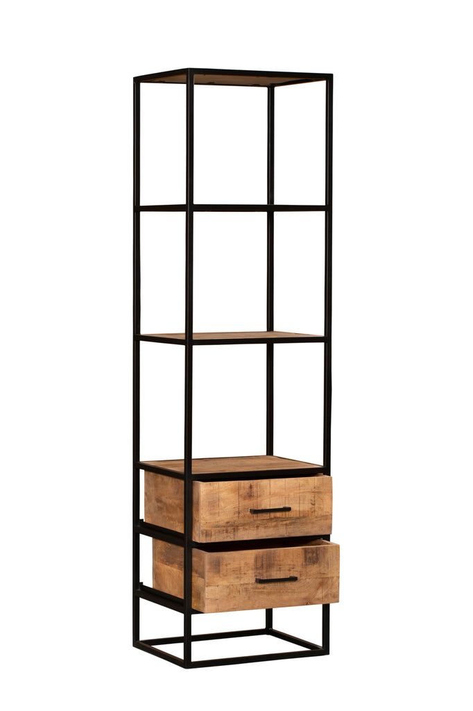 bookcase denver | mango wood and steel | 2 drawers