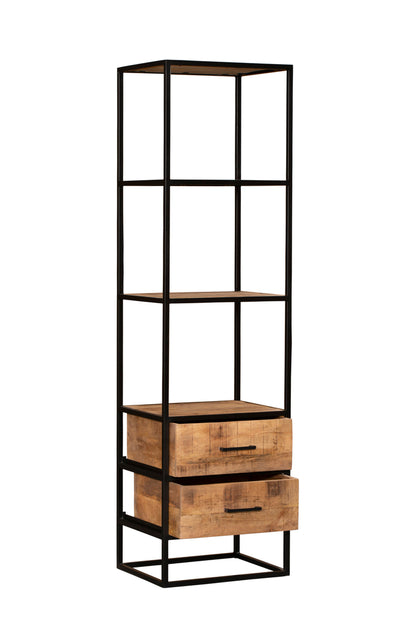 Bookcase Denver | Mango wood and steel | 2 drawers