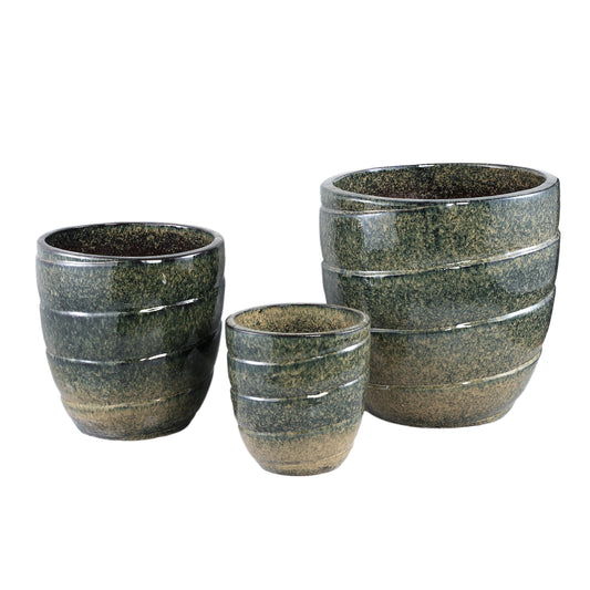 Brennen Green ceramic swirl pot round SV3.