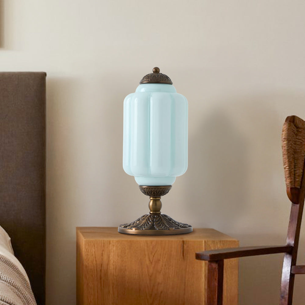 lumi eloise tafellamp in frans retro-stijl, crèmekleurig glas met structuur