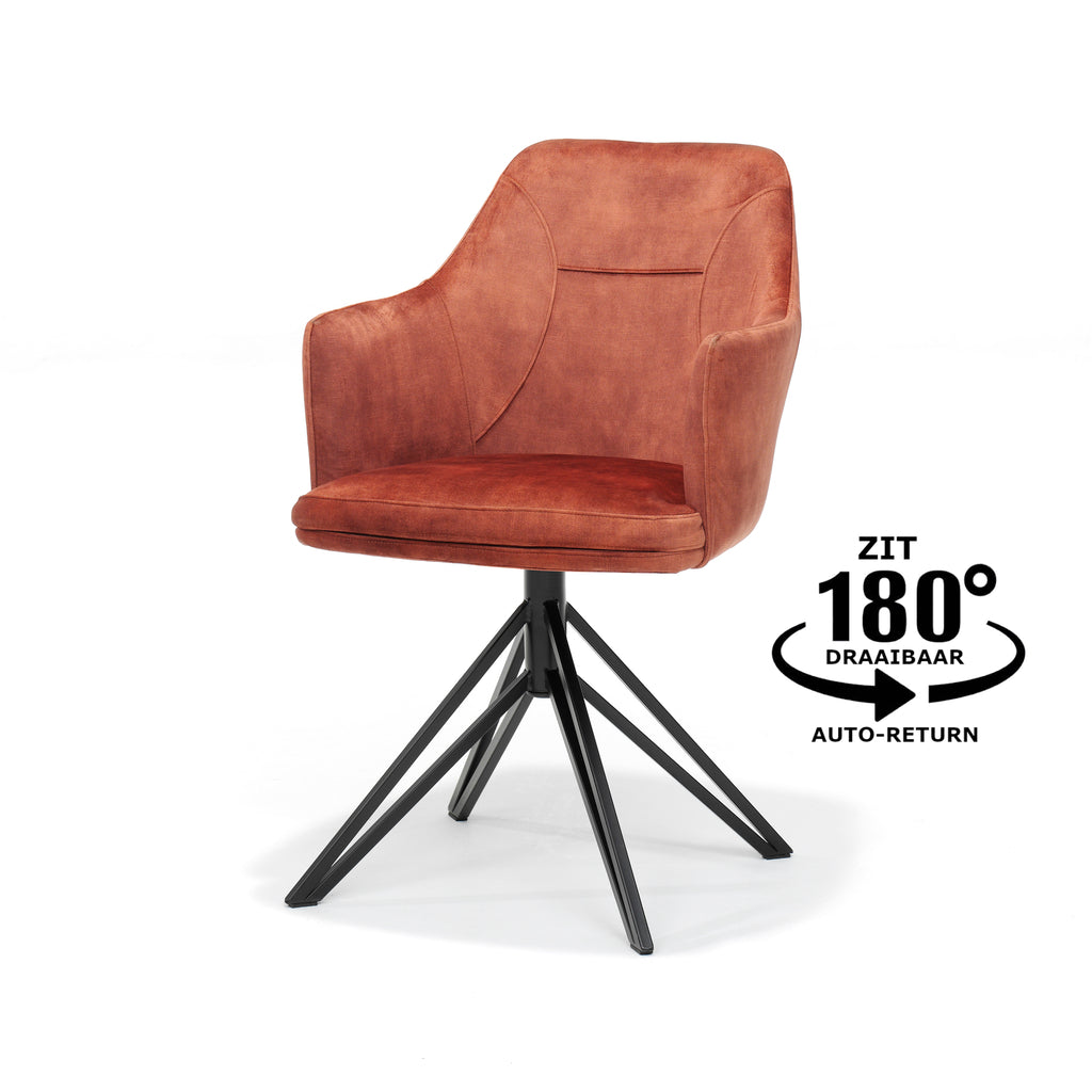 calvin fauteuil met draaivoet in stof aurora copper.