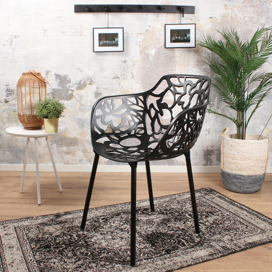 Cast magnolia chair with black arm