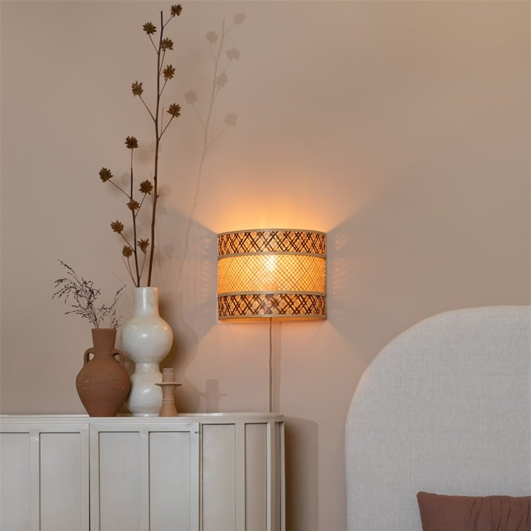 bamboe wandlamp natuurlijke bruin 32 cm