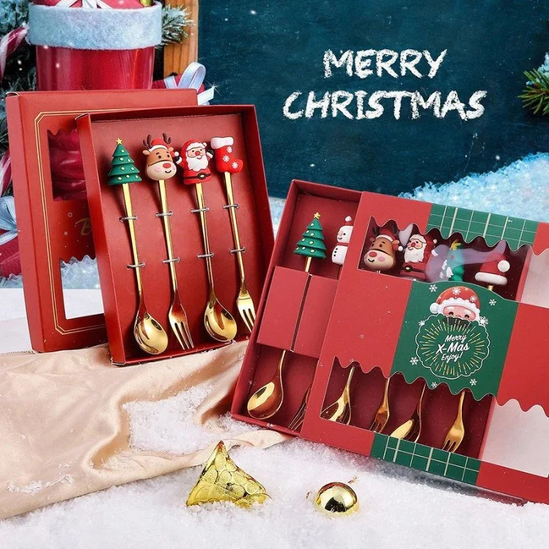 detail van het decoratieve kerstmotief op de bestekset