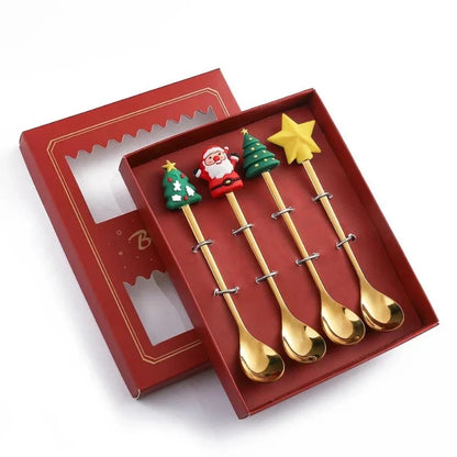 Decoratieve Kerstbestekset Van Roestvrij Staal Vierdelig