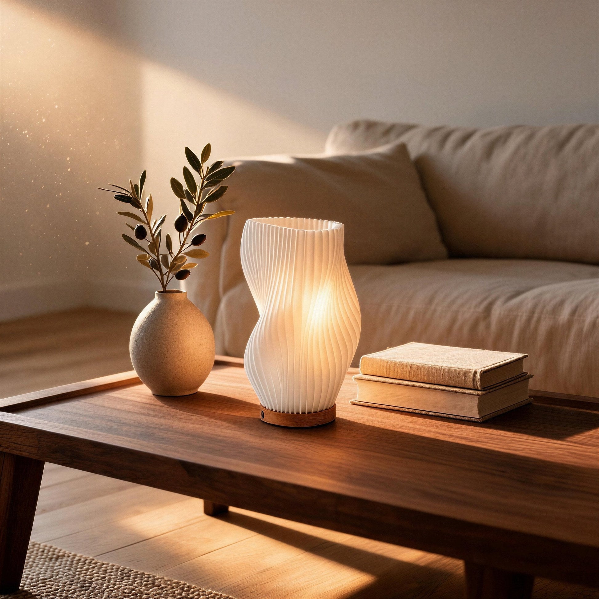 Compacte bedlamp met oplaadbare verlichting en ribbelstructuur