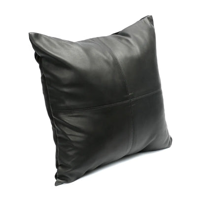 The Four Leather Panel Cushion Cover - Black - 40x40