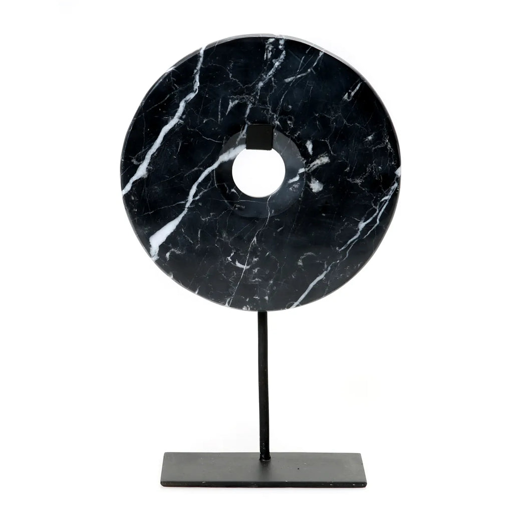 the marble disc on stand - black - l