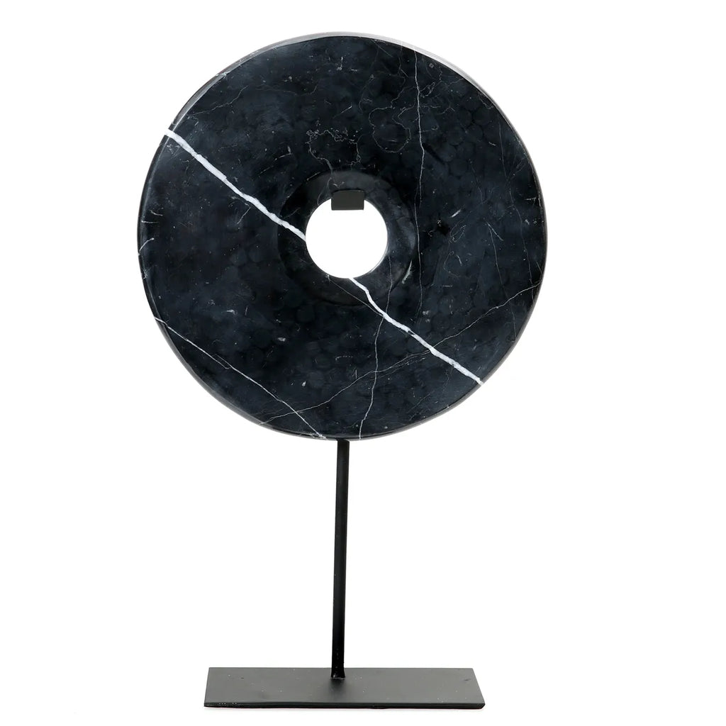 the marble disc on stand - black - l