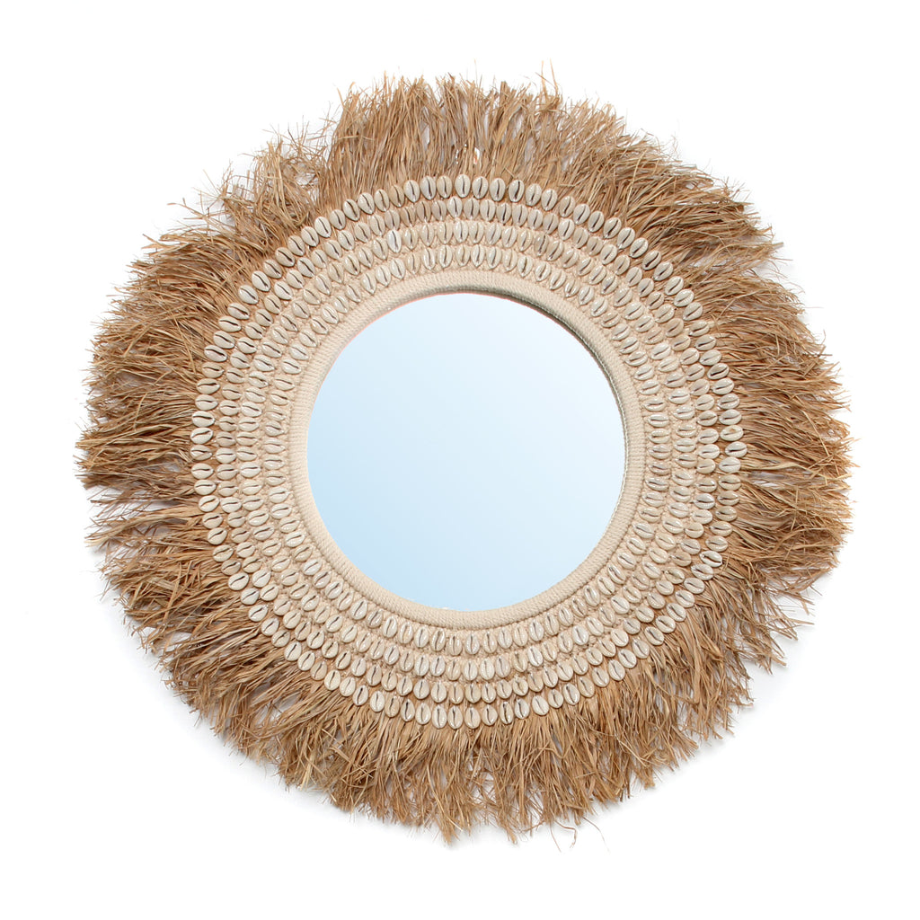 the raffia cowrie mirror - natural white