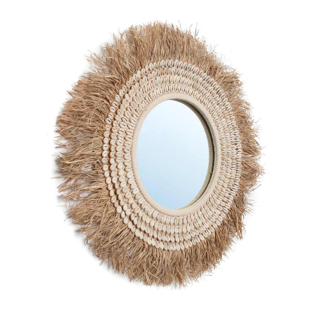 the raffia cowrie mirror - natural white