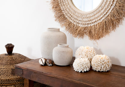 The Raffia Cowrie Mirror - Natural White