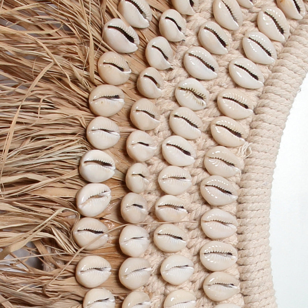 the raffia cowrie mirror - natural white