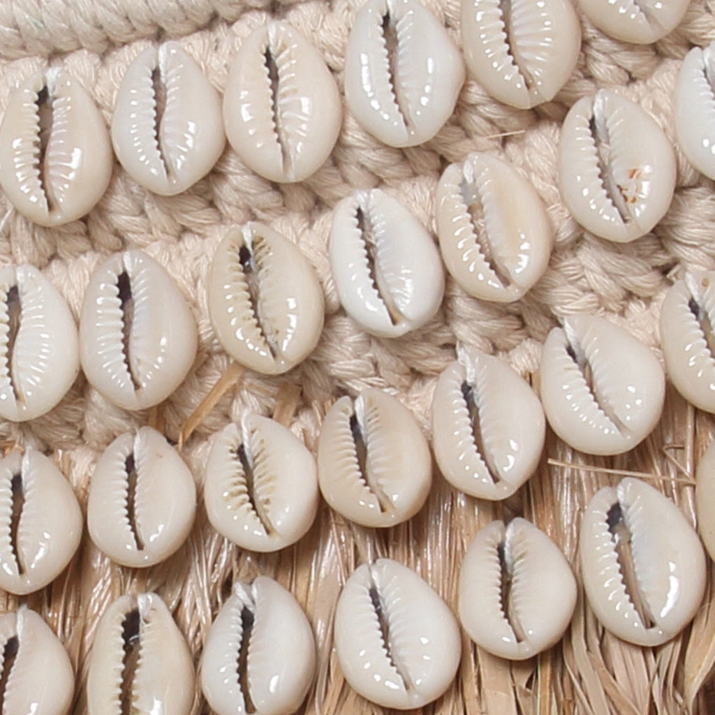 the raffia cowrie mirror - natural white