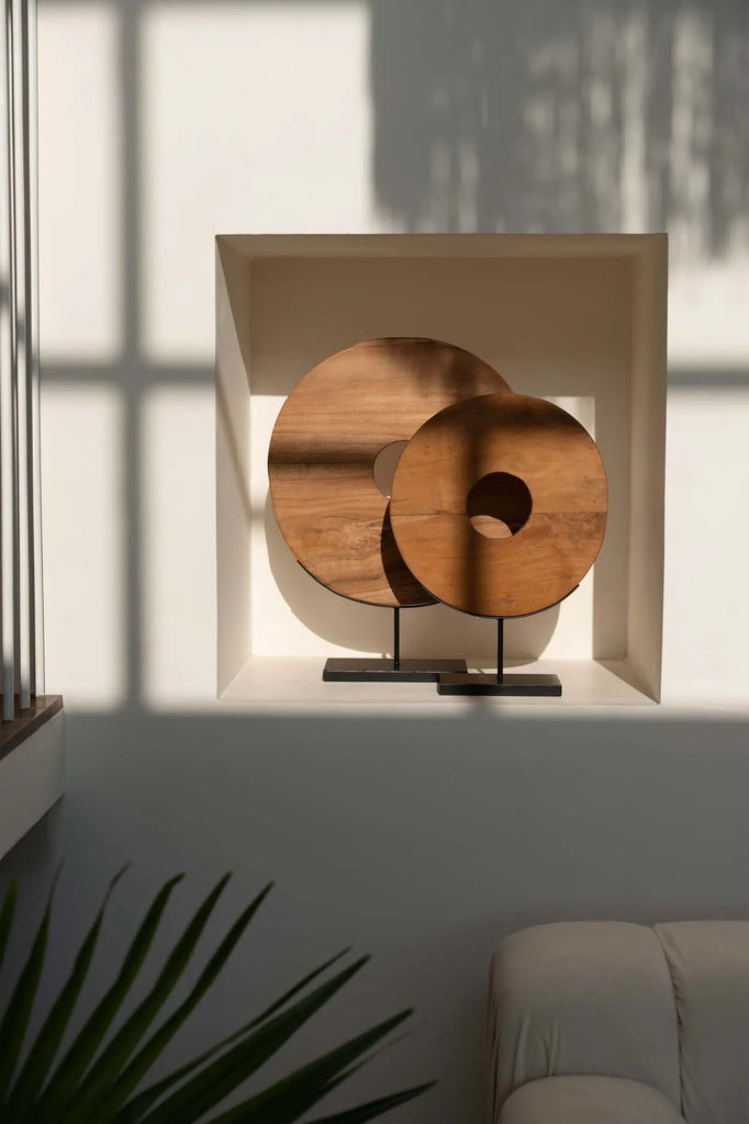 de teak disc op stand - l