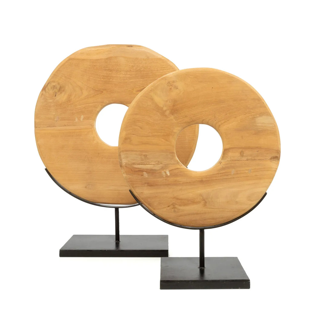 de teak disc op stand - l