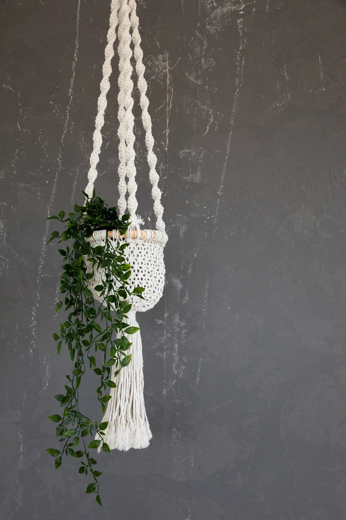 the twisted macrame plant hanger - natural white - l