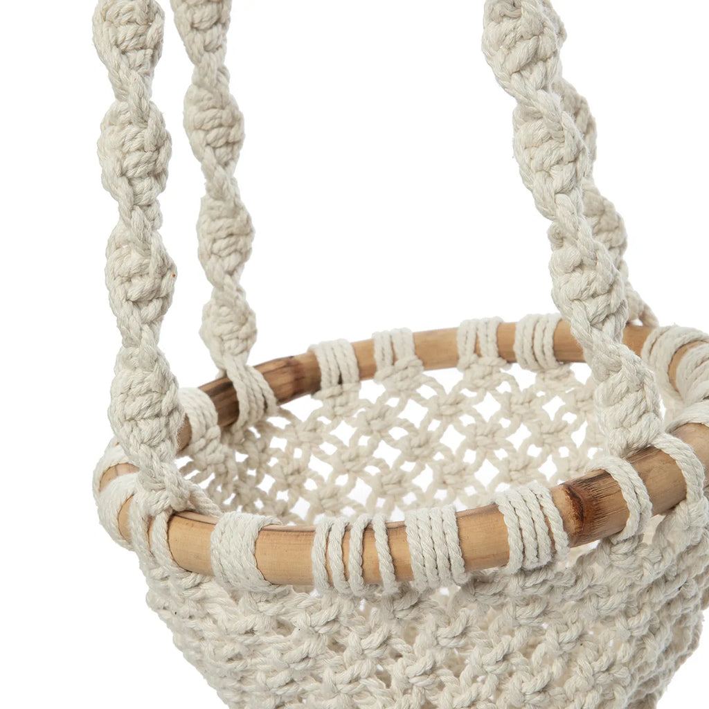 de twisted macrame planthanger - naturel wit - m