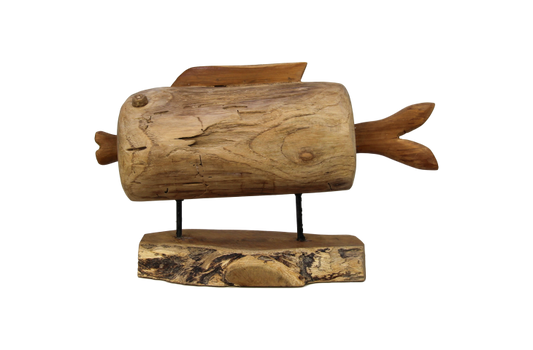 Decorative fish on foot - large - teak