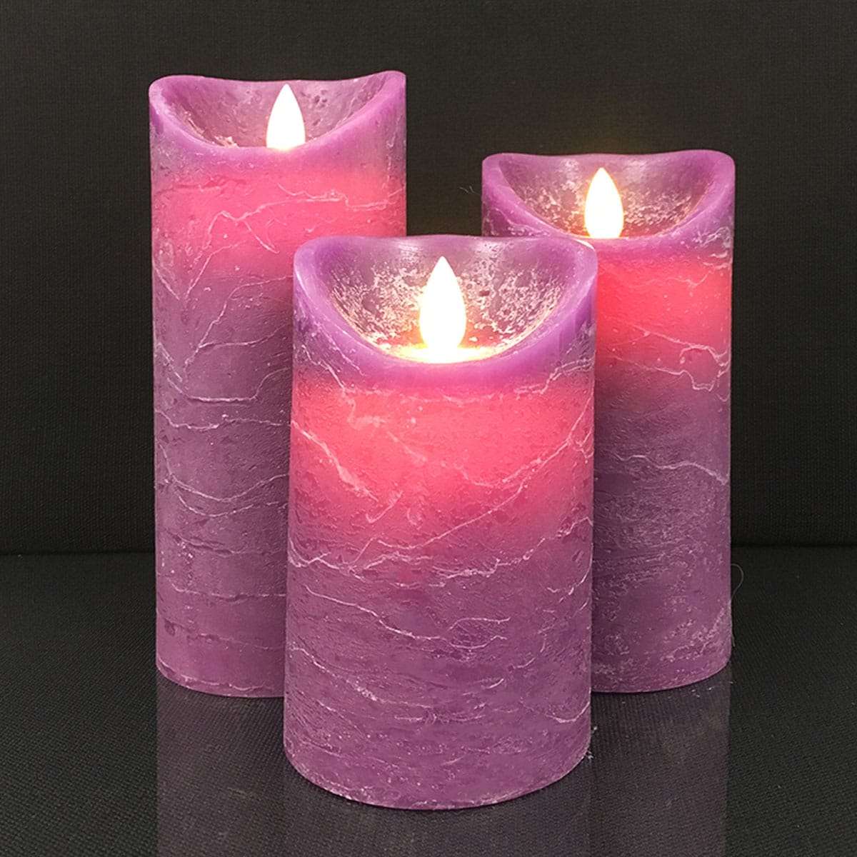 led zuilkaarsen rustiek 3-pack met 3d-vlam