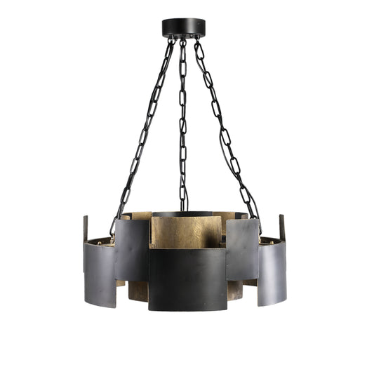 Docia Black iron hanging lamp with gold interior.