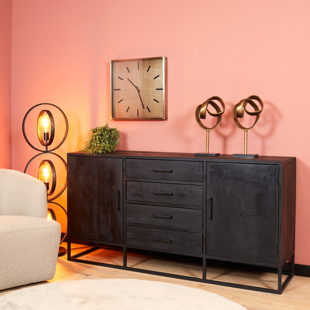 denver black sideboard 165 cm | mango wood and steel