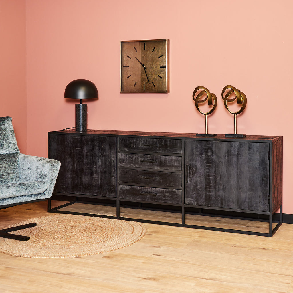 denver black sideboard 210 cm | mango wood and steel