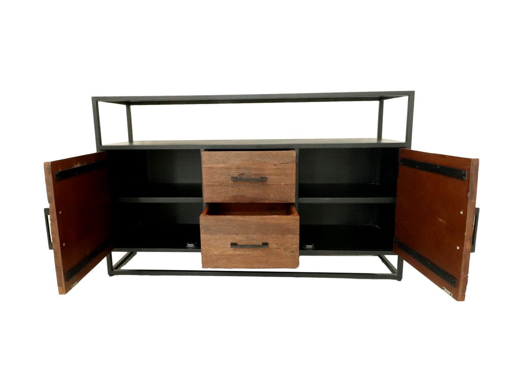 dressoir verona - 140x40x85 - bruin/zwart - oud hout/metaal