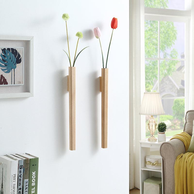 houten wandvaas met glazen fles decoratieve bloemvaas 41 cm