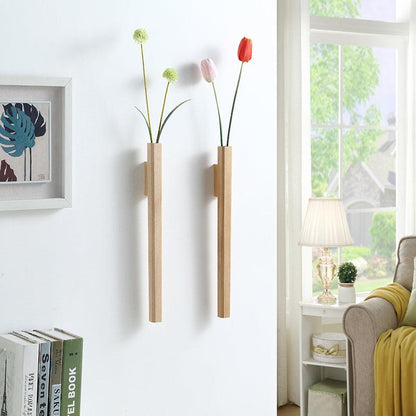 Houten Wandvaas met Glazen Fles Decoratieve Bloemvaas 41 cm