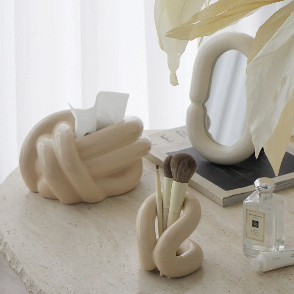 keramische make-up kwastenhouder met golvend ontwerp
