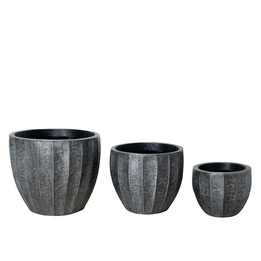 Eliny Black brushed aluminum plate pot ribbed round SV3