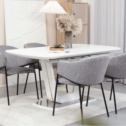 Elza dining chair boucle white -&gt; Elza dining chair in white boucle fabric